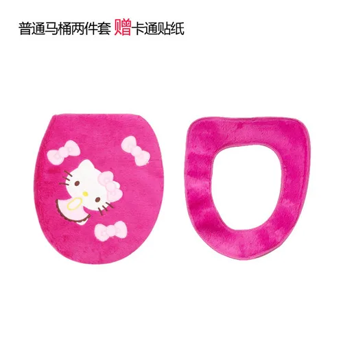 D-2pcs set-Rose red 4 шт. набор милый чехол на сиденье для унитаза хеллоо Китти толстый бархатный коврик для туалета Туалет декоративные Мультяшные Чехлы для унитаза бумажная вешалка для полотенец - Цвет: D-2pcs set-Rose red