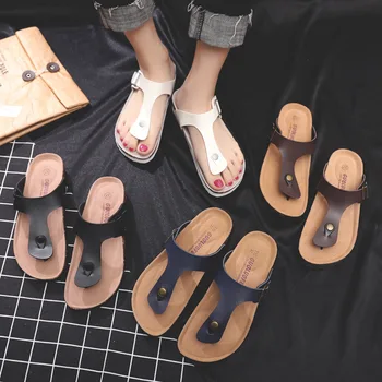 

2020 New Men's Leather Mule Clogs Slippers High Quality Soft Cork Flip Flops Buckle Slides Footwear For Men Women Unisex 35-46