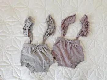 

Baby's romper 2020 spring cotton wool knitting hollow suspender solid high waist belt romper infant clothes