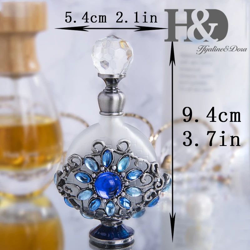 H& D 8 мл винтажный металлический флакон для парфюма, пустотелый цветочный узор с синими кристаллами, Ретро пустой многоразовый флакон, подарок для девушек