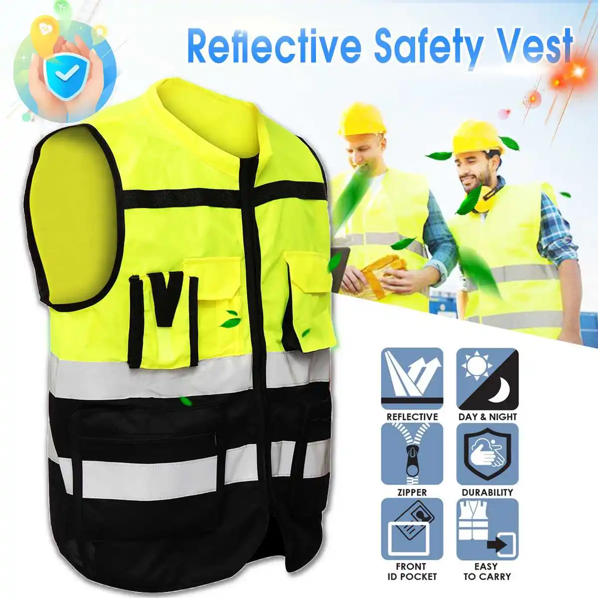 

Safurance S/M/L High Visibility Hi-Vis Safety Vest Reflective Driving Jacket Night Security Waistcoat With Pockets For Work Run