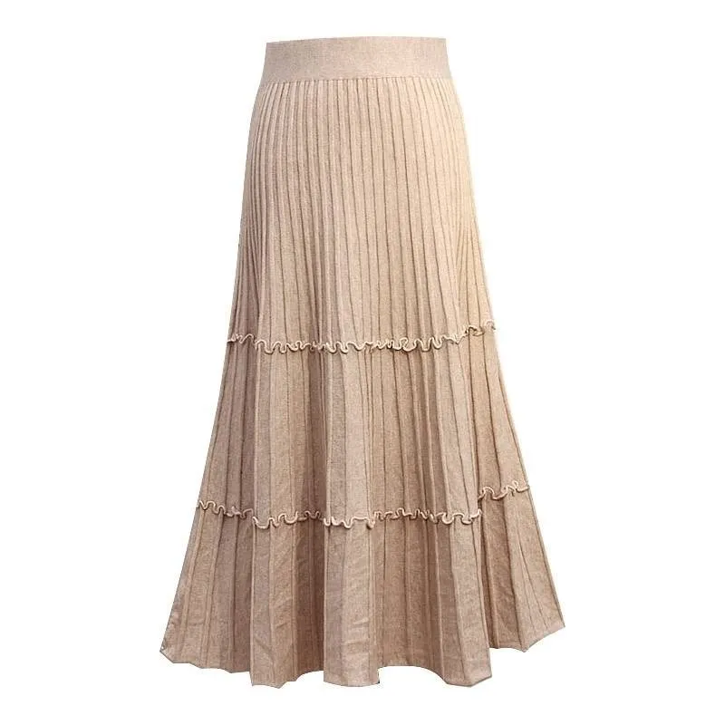 apricot New Solid High Waist For Women Knit Skirt Womens Sweet Wild Fashion Skirts - Color: apricot