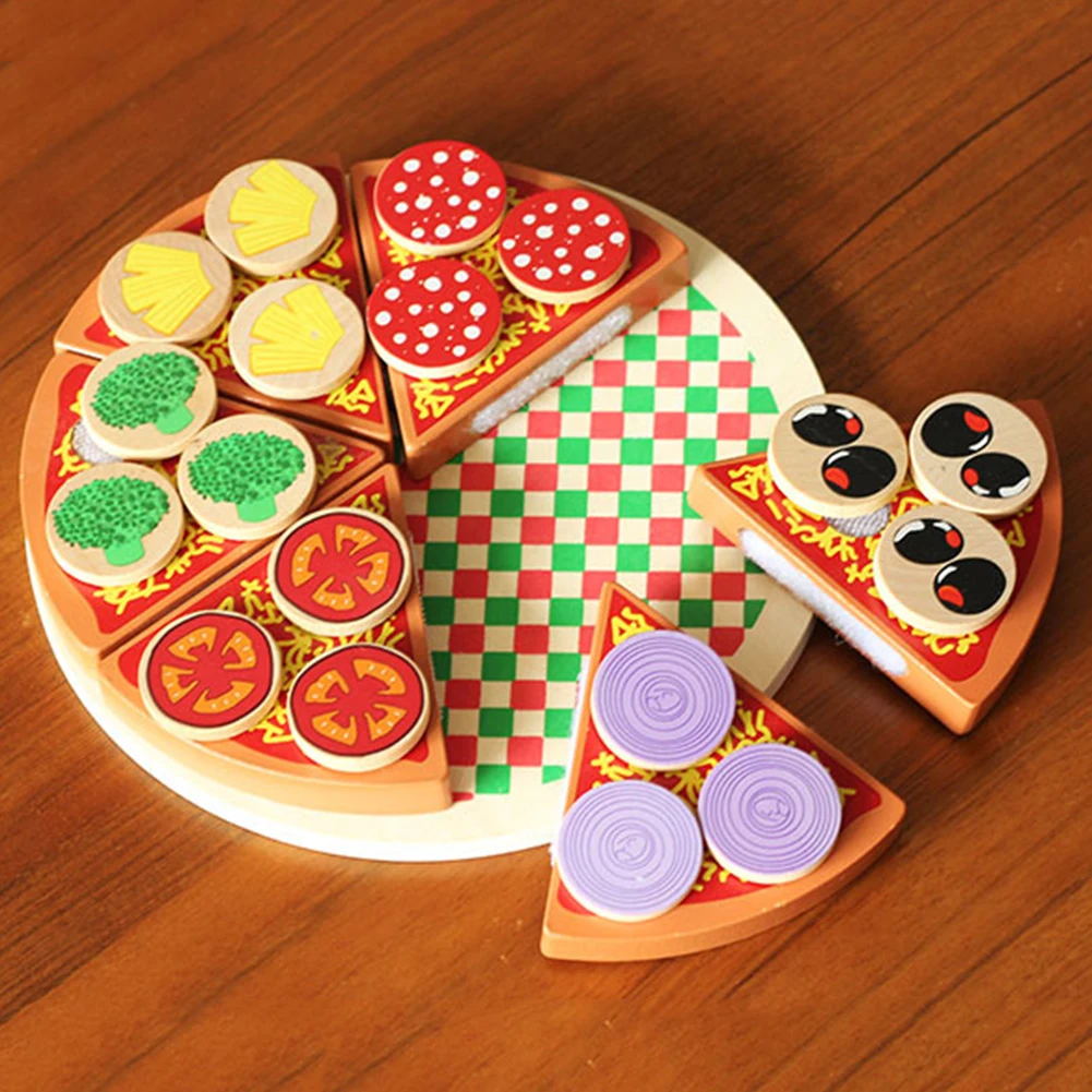 27 шт. деревянные кусочки для пиццы, фруктов, разделочная посуда, кухонные ролевые игры, детские игрушки