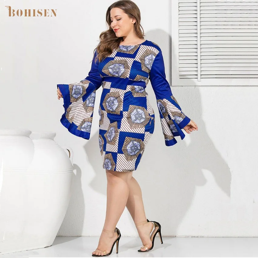 BOHISEN африканские платья для женщин супер плюс Размер 6XL Базен платья "Анкара" с оборками рукав Riche Африканский принт одежда для женщин