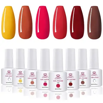 

Makartt 8Pcs Gel Nail Polish Set - 6 Fall Winter Colors UV Nail Gel Polish Red Yellow Series Base Coat Top Coat Gel Kit,