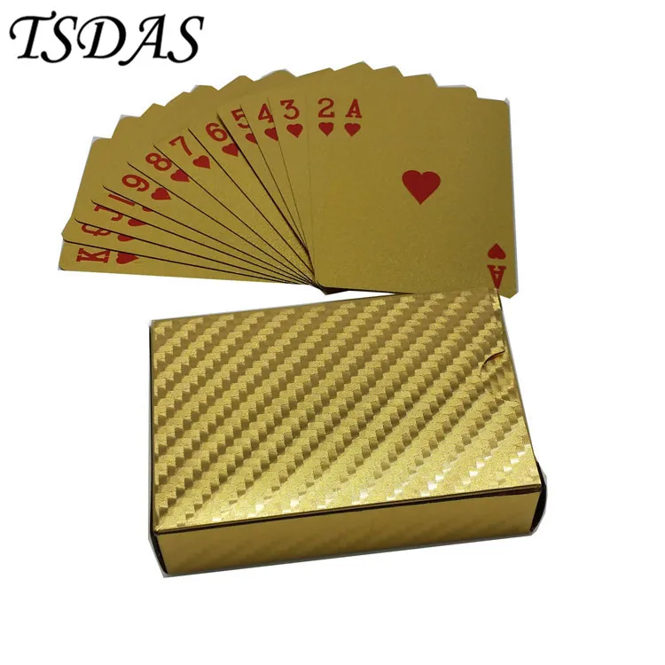 Normal Style Waterproof Plastic Playing Card With Wooden Box Golden Poker Cards 24K Gold Foil Plated as Wedding Gift|cards 24k|card cardcards playing