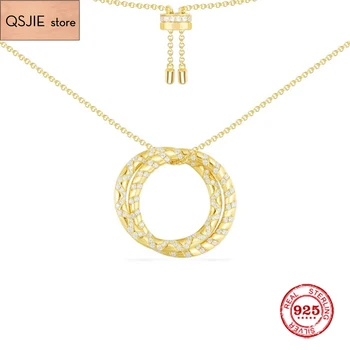 

Fashion Charm Sterling Silver Copy 1:1 Copy,Yellow Silver Intertwined Hoop Adjustable Necklace Women Luxury Jewelry Gift