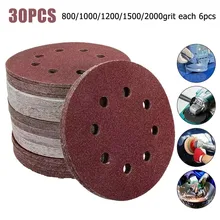 

30Pcs 5inch 800-2000Grit Round Sandpaper 8 Holes Water Dry Sanding Discs Orbital Hook Loop Polishing Grinding Woodworking Tool