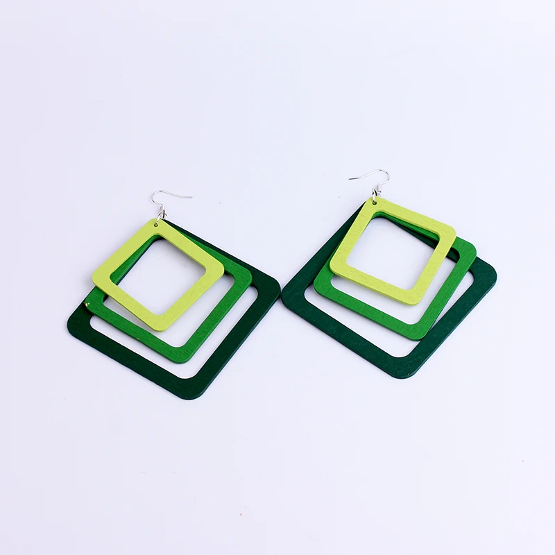 YAMEGA Large Multilayer Natural Wooden Earrings Long StaColorful Africa Drop statement Earring For Women Lady Girls 2019 New