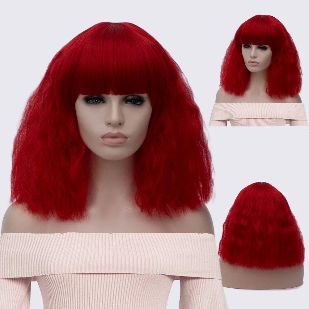 MSI Wigs Женский Средний Черный Цвет Косплей парики с взрыва вьющиеся синтетические волосы парик белый красный блонд розовый
