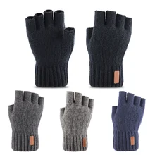 

Knitted Fingerless Gloves Winter Thicken Warm Touch Screen Gloves Unisex Outdoor Stretch Elastic Warm Half Finger Cycling Gloves