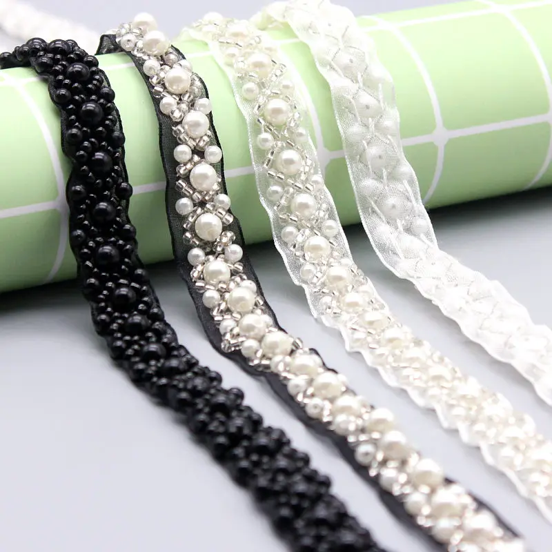 

1Yard 1.5cm pearl handmade beaded lace collar clothes accessories Bag DIY accessories material lace
