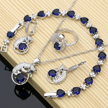 

Fox Animal Jewelry Sets Blue CZ 925 Silver Jewekry Kits For Women Anniversary Earrings With Stone Dropshipping Necklace Set