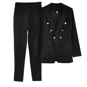 

Pant Suits Double-breasted Turn-down Collar Blazer top+Pants 2 piece outfits for women Feminine clothes pantsuit 2019