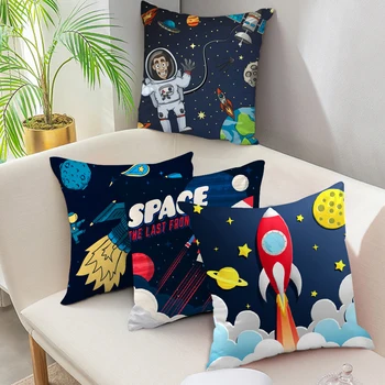 

Fuwatacchi Cartoon Spacecraft Cushion Cover Astronaut Rocket Decorative Pillows Case for Home Chair Space Pillow Cover 45*45cm