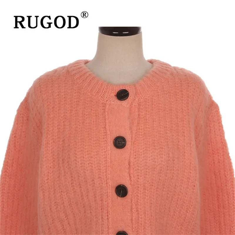 RUGOD, Новое поступление, зимний теплый женский свитер, кардиганы, круглый вырез, высокая талия, Вязанное пальто, модное, милое, шикарное, меховое, трикотаж