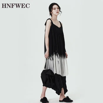 

2019 New Spring Summer Spaghetti Strap Gradual Color Loose Hit Color Temperament Chiffon Dress Women Fashion Tide Q975
