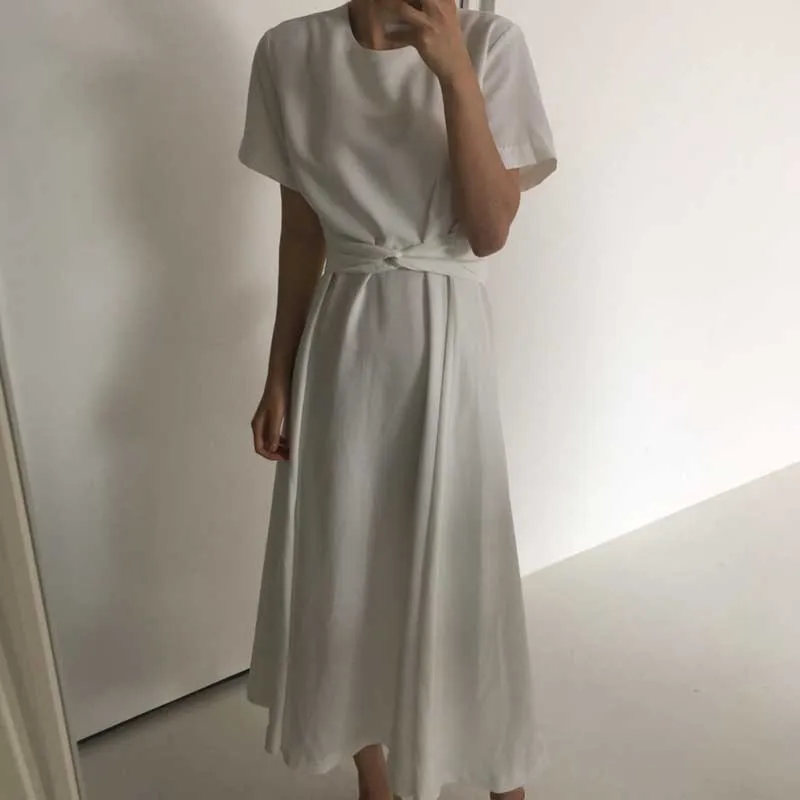 2020 Women Elegant Dress Summer New Fashion Casual O-Neck Lace Up Female Dress Ladies Office Holiday Party Long Dresses Vestidos