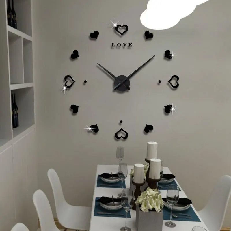 DIY Creative Fashion Heart Clock Mute Simple Wall Clock Modern Cool Living Room Decoration Wall Clock