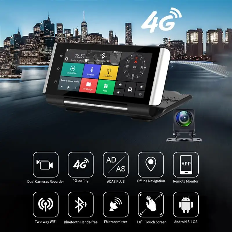 7Inch Car DVR Camera 1080P GPS ADAS Android Dash Cam Navigation Car Video Recorder Dual Lens Night Vision with Reverse camera