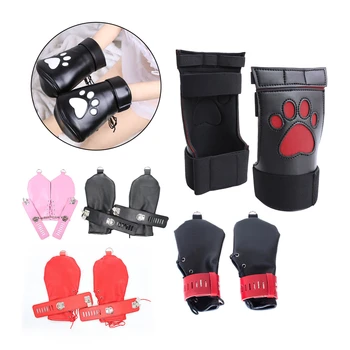 

Dog Puppy Play Gloves Wrist Cuffs Pu Leather Paw Padded Fist Mitts Role BDSM Bondage Restraint Glove Handcuffs Fetish Sex Couple