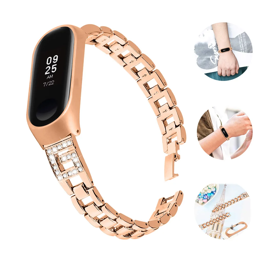 for Xiaomi Mi Band 4 3 Strap Wrist Strap Smart Watch Replacement Watch for MiBand 3 Diamond Stainless Steel Women Sport Bracelet