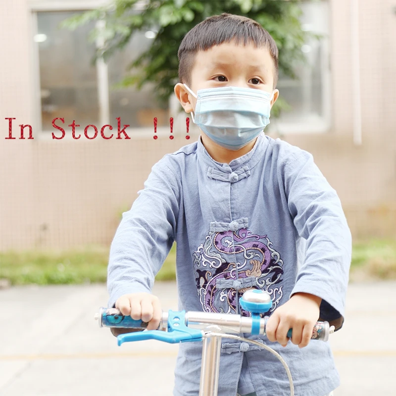 

In Stock!30 PCS Kids Chirldren Disposable Face mask Blue Non-woven Multi-layered Protection Breathable Earloop Antiviral Mask