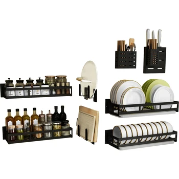 

Perforation-free black stainless steel kitchen shelf wall-mounted bowl, dish, knife, chopstick rack, chopstick chopstick rack,