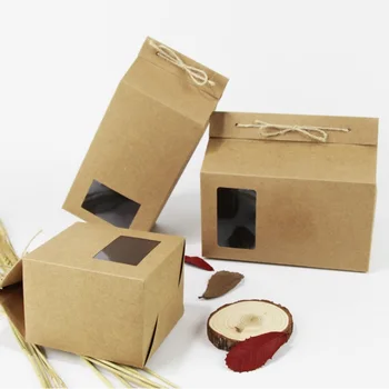 

100pcs Kraft Paper Party/Wedding Gift Bags, Cookies/Chocolates/Candy Packing Boxes with Clear PVC Window