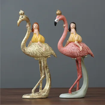 

[TML] Nordic Resin Crafts Flamingo and Beautiful Girl Sculpture Ornaments Living Room Entrance TV Cabinet Home Decoration Gifts