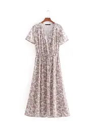 Летнее Новое Стильное женское платье в европейском и американском стиле, богемное маленькое Цветочное платье с v-образным вырезом на