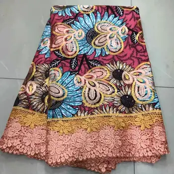 

Wholesale price african wax print with 100% cotton french lace fabric for derss High quality embroidery wax lace fabrics!AE-22