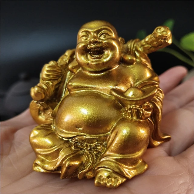 Statue de bouddha riant doré, Feng Shui chinois, argent porte-bonheur, Sculpture de bouddha Maitreya, Statues de décoration de jardin de maison 5
