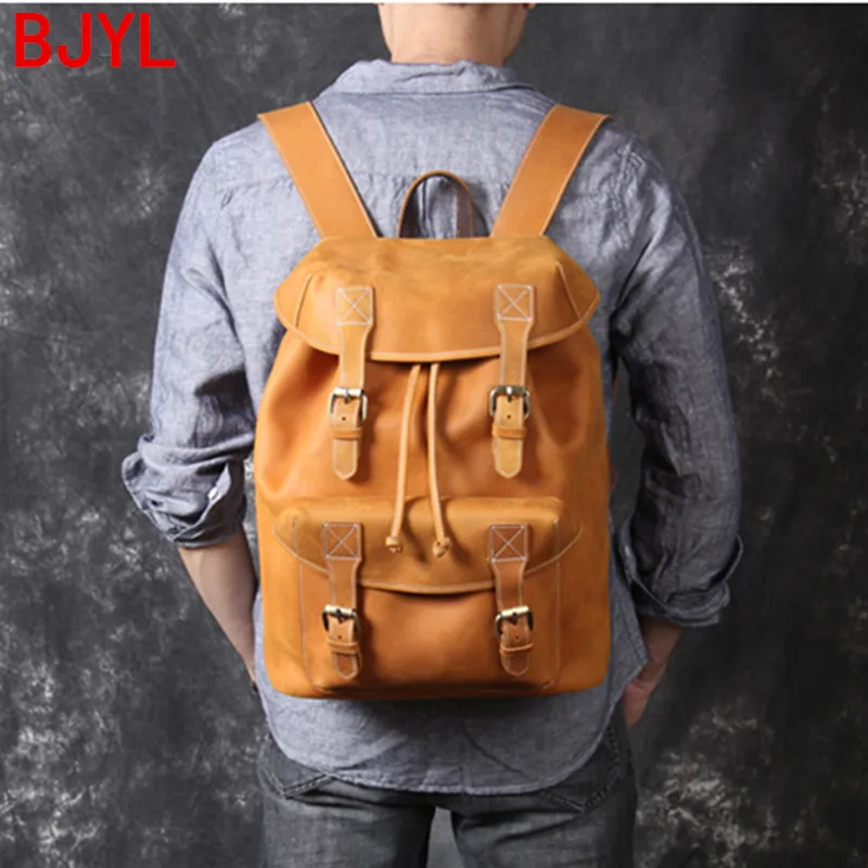 2020 Vintage Lederen Heren Rugzak Handgemaakte Grote Capaciteit Mannelijke School Rugzak Laptop Bag Crazy Horse Lederen Reizen Rugzakken 2020 Vintage Lederen Heren Rugzak Handgemaakte Grote Capaciteit Mannelijke School Rugzak Laptop Bag Crazy Horse Lederen Reizen Rugzakken