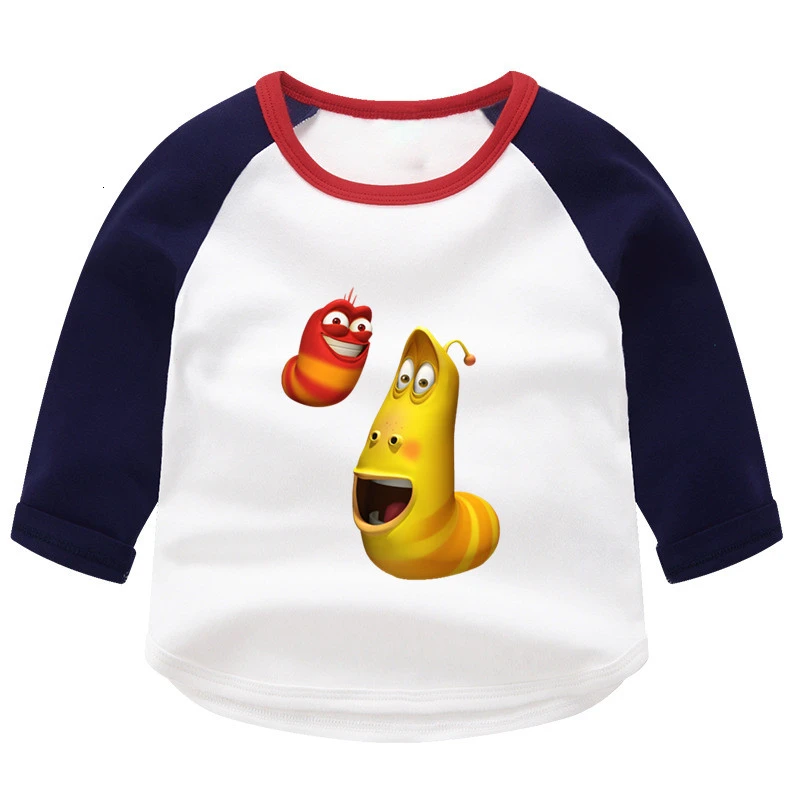 as picture wholesale Animation Larva Summer O-Neck PRINT Tops Boys Girls splice color Long sleeve Children Cartoon T shirt Baby - Color: as picture