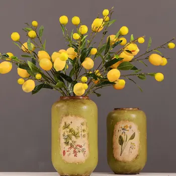 

1pcs Simulation Green Plant Artificial Fruit Flower Yellow Simulation Lemon Fruit Tree Branch For Home Table Diy Decoration