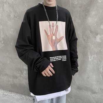 

2019 Autumn New Korean Version Of The Round Neck Thin Section Capless Long-sleeved Couple Loose Harajuku Simple Casual Pullover