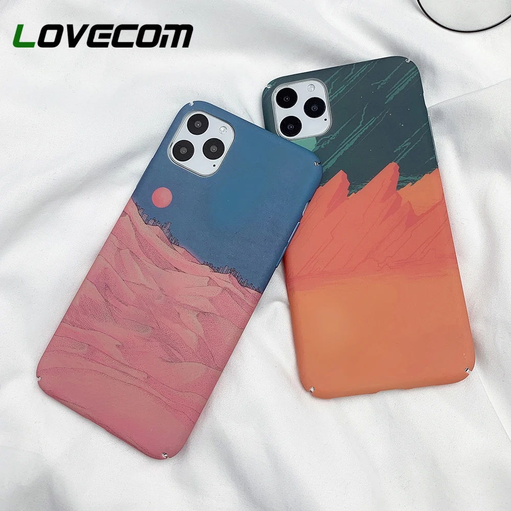 Art Sunset Oil Painting Phone Case For iPhone 11 Pro Max XR X XS 7 8 6S Plus Matte Hard PC Full Body Cover Bags | Мобильные телефоны