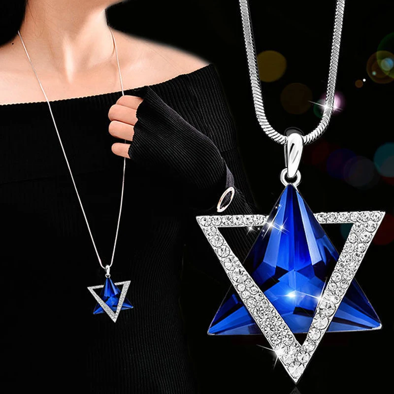 ELIfashion модная Хрустальная подвеска треугольник длинное ожерелье Женская цепочка для зимнего свитера универсальные аксессуары