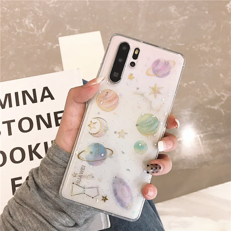 Блестящая планета, звезды, блестящая луна силиконовый чехол для huawei P30 Pro P20 P10 mate 20 lite Honor 9 10 8X V20 Y6 Y9 P Smart Plus