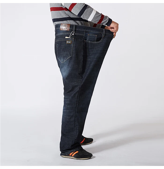 Мужские свободные прямые джинсы размера плюс 42, 44, 46, 48, 50, 52, Классические деловые джинсовые брюки, Стрейчевые джинсовые штаны, мужские брендовые черные, синие