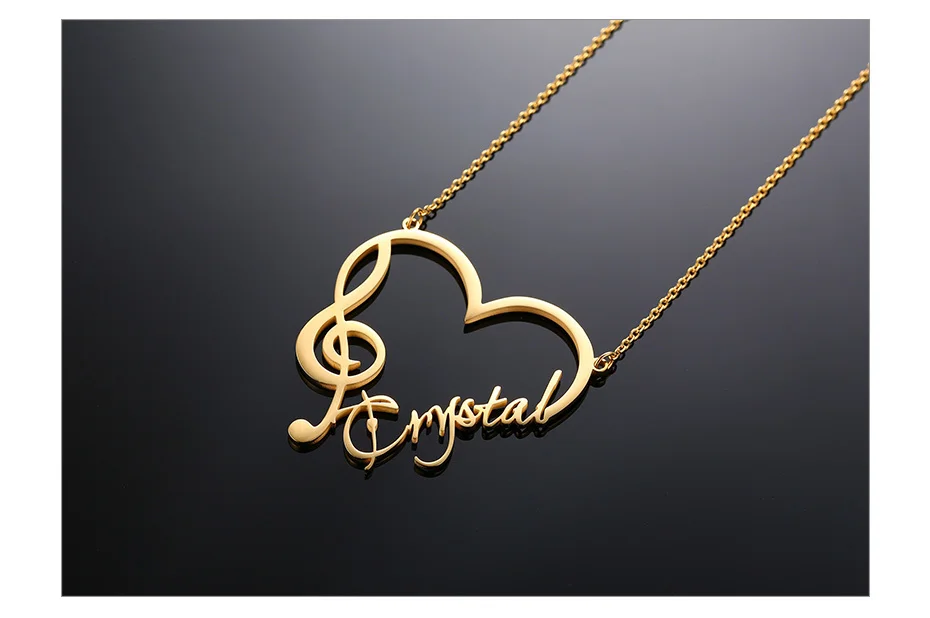 Personalisierter, eleganter Anhänger Herz, Violinschlüssel und eigenen Namen