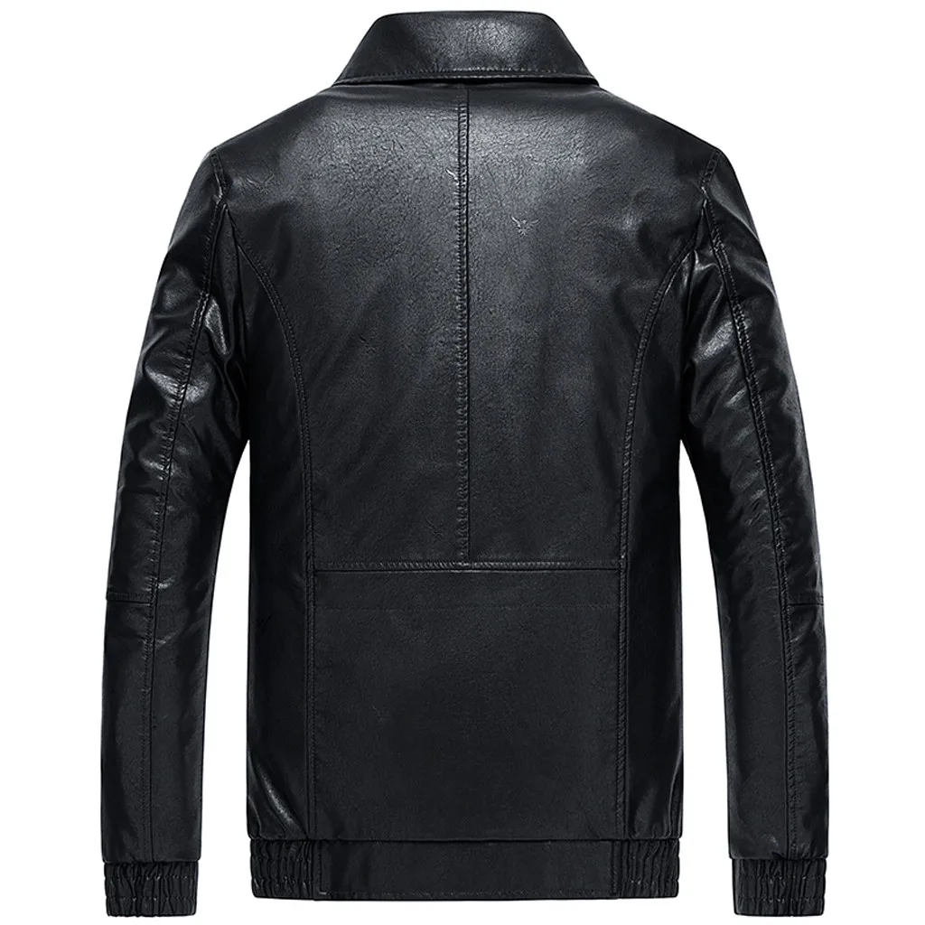 Мужская кожаная куртка кожаная курка мужская jaqueta de couro masculino осенне-зимняя однотонная кожаная куртка с длинными рукавами#3