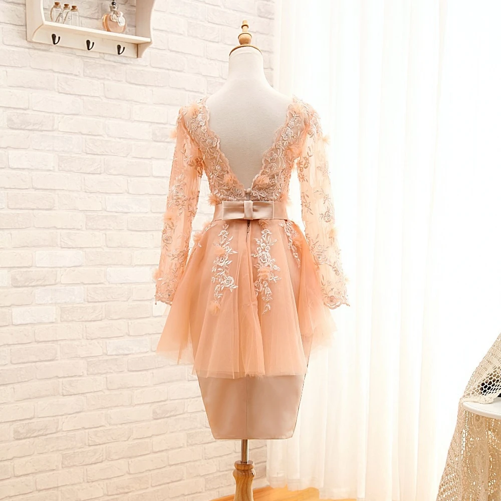 VKBRIDAL мать невесты платья для свадьбы Элегантный с длинным рукавом Аппликации цветной бисер по колено Vestidos de Madrina