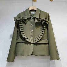 

Classic Women's Suit 2021 Autumn Slimming Long Sleeve Bow Blazer Tweed Female Black Casual Single Breasted Oversize Jacket