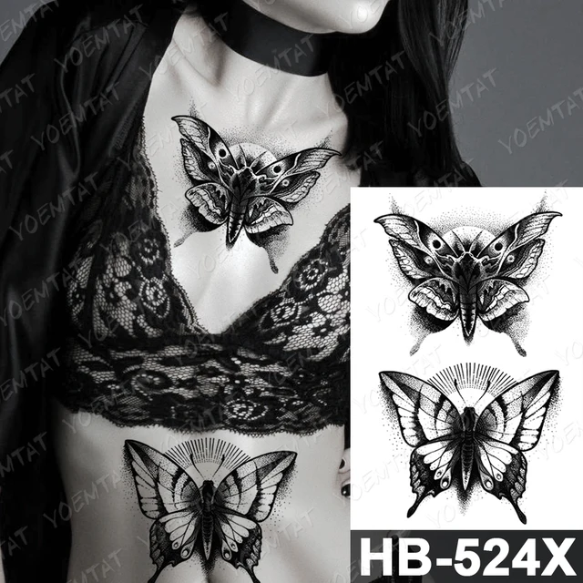 Waterproof Temporary Tattoo Sticker Dark Old School Moth Butterfly Flash Tattoos Snake Rose Body Art Arm Fake Tatoo Women Men 01-HB524X