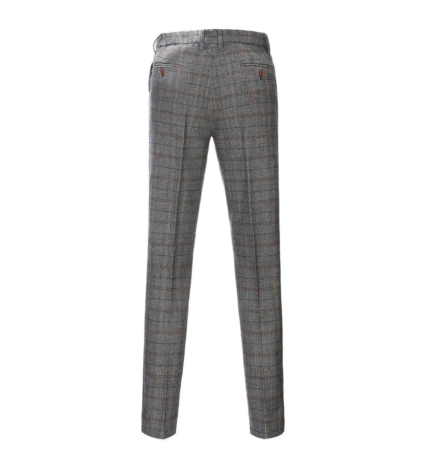 Men's Herringbone Pants Plaid Suits Trousers Wool Tweed Suits Pants With Hidden Expandable Waist For Wedding 2