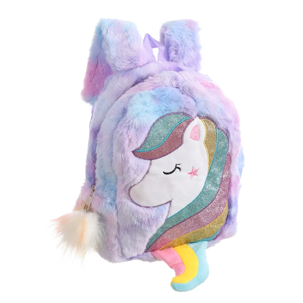 Unicorns Children Plush School Bag Girls Cartoon Rainbow Tail Backpack Kindergarten Winter Cute Schoolbag Kids Gift Book Bag