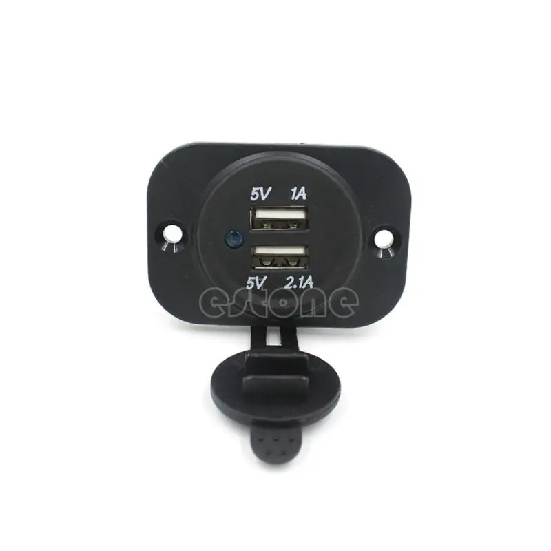 

New Dual 2 USB Outlet 1A & 2.1A Port Socket Charger For Car Boat Motorcycle 12 volt qyh