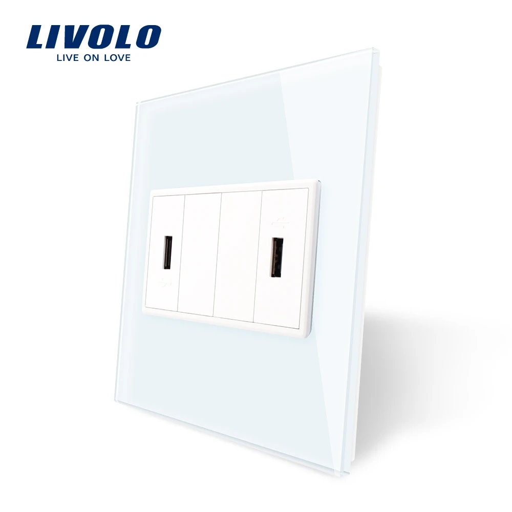 

Livolo US Standard Double USB Power Socket, Crystal Glass Panel, 110~250V Wall Power Outlet, standard 16A,without logo